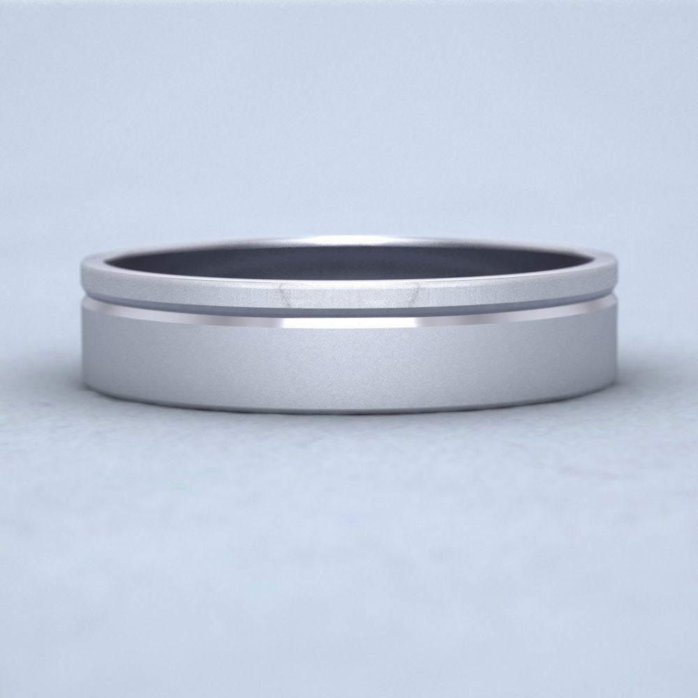 Asymmetric Line Pattern 18ct White Gold 5mm Flat Wedding Ring Down View