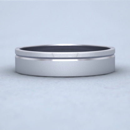 Asymmetric Line Pattern 14ct White Gold 5mm Flat Wedding Ring Down View