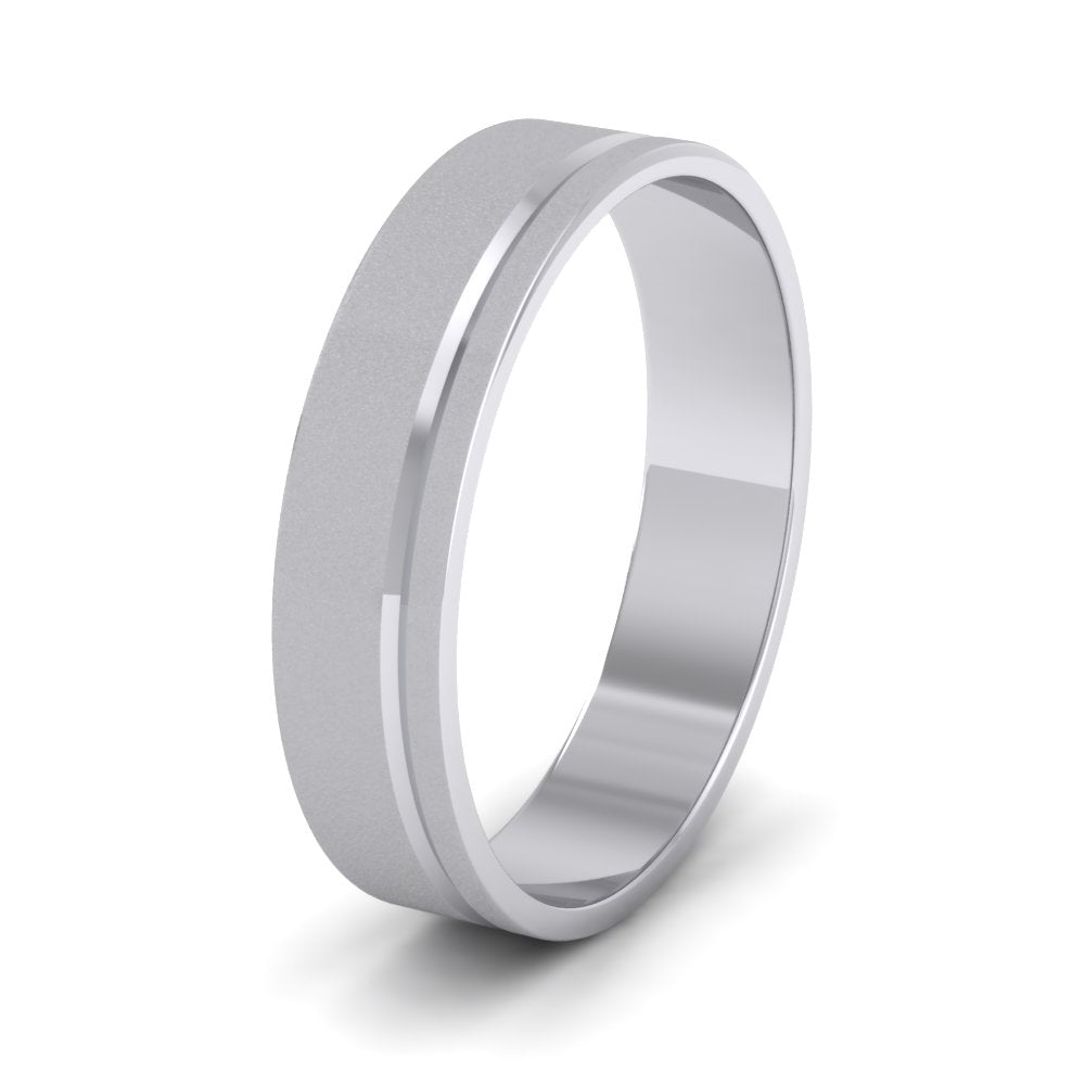 Asymmetric Line Pattern 14ct White Gold 5mm Flat Wedding Ring