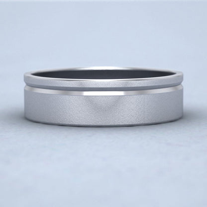 Asymmetric Line Pattern 14ct White Gold 6mm Flat Wedding Ring Down View