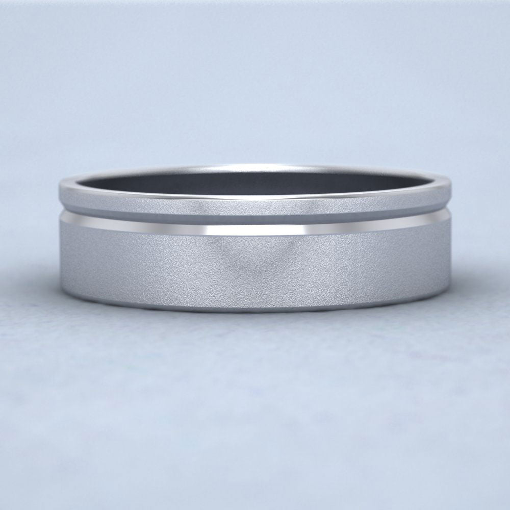 Asymmetric Line Pattern Sterling Silver 6mm Flat Wedding Ring Down View