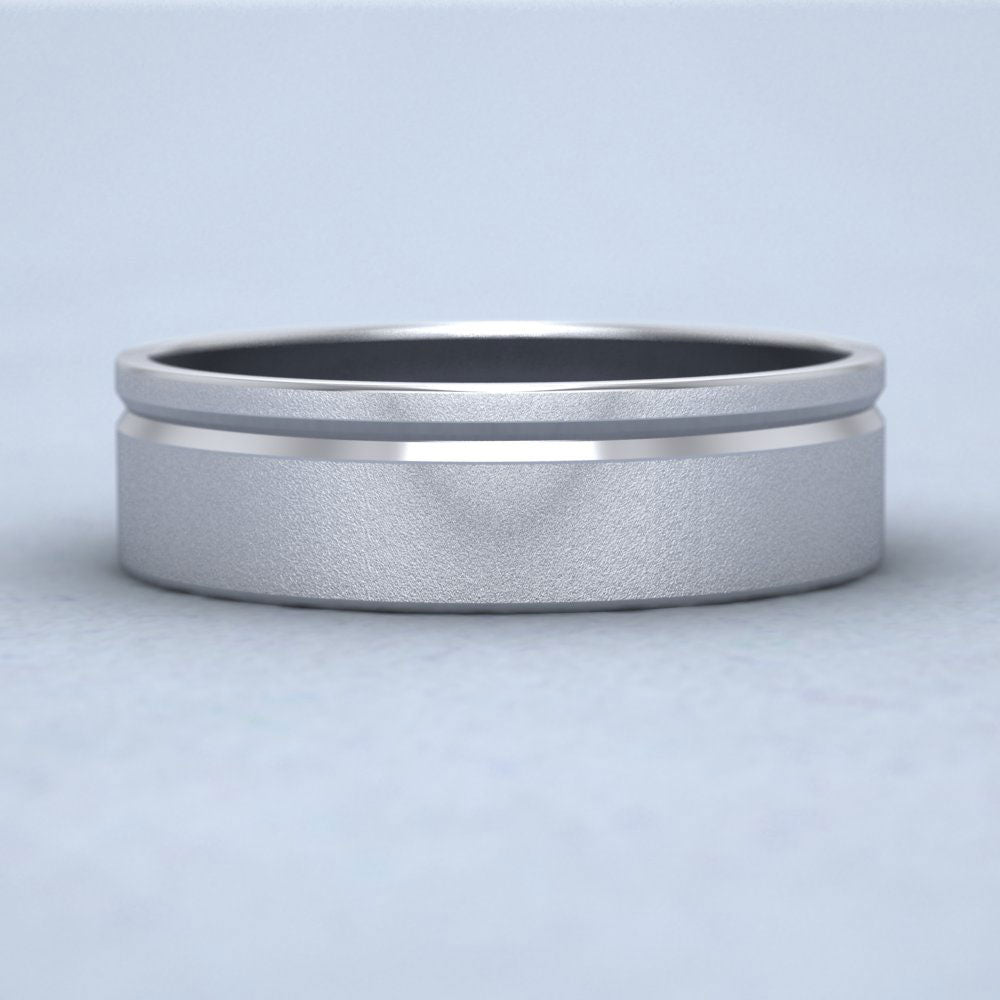 Asymmetric Line Pattern 18ct White Gold 6mm Flat Wedding Ring Down View