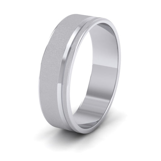 Asymmetric Line Pattern 18ct White Gold 6mm Flat Wedding Ring