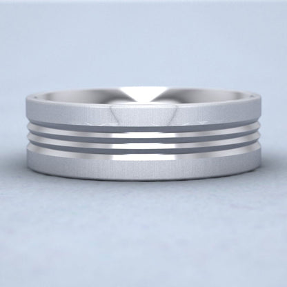 Grooved Pattern 9ct White Gold 7mm Wedding Ring Down View