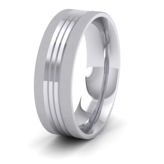 Grooved Pattern 18ct White Gold 7mm Wedding Ring