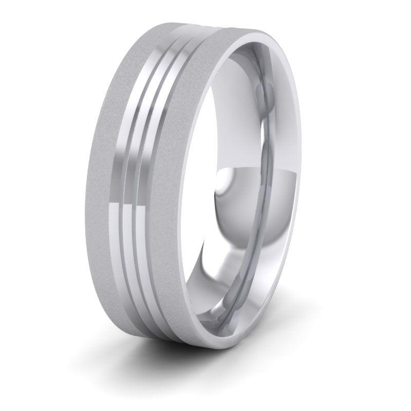 Grooved Pattern 14ct White Gold 7mm Wedding Ring