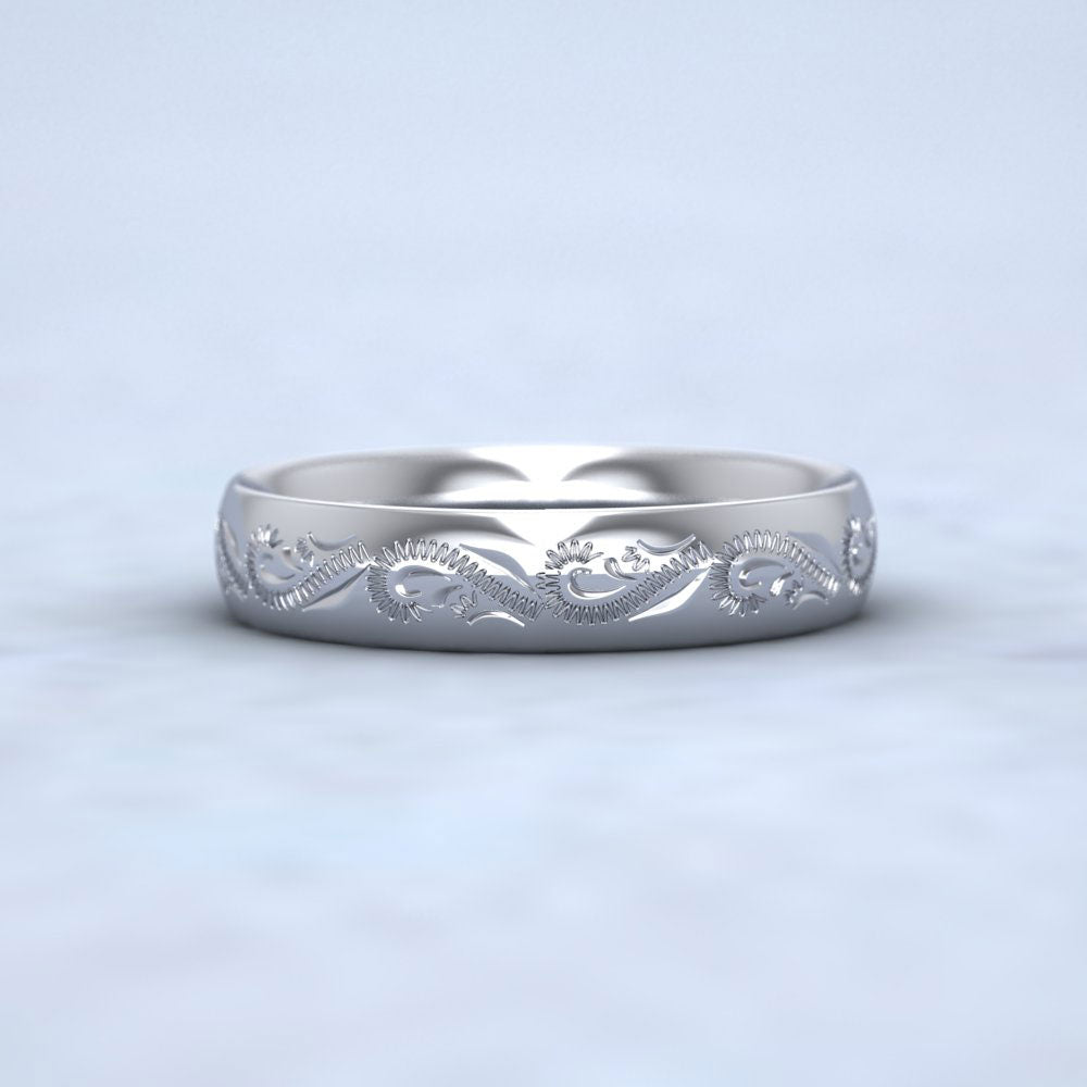 Engraved Court Shape 950 Platinum 4mm Wedding Ring Down View