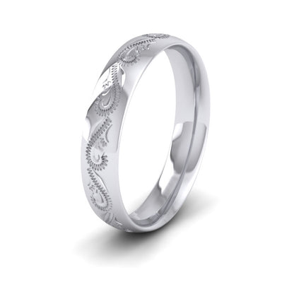 Engraved Court Shape 500 Palladium 4mm Wedding Ring