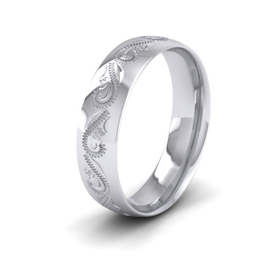 Engraved Court Shape Sterling Silver 6mm Wedding Ring