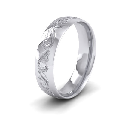 Engraved Court Shape 950 Palladium 6mm Wedding Ring