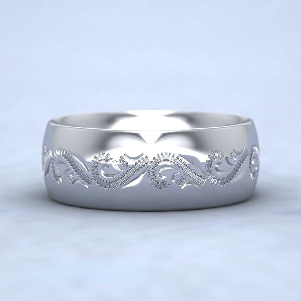 Engraved Court Shape 950 Palladium 8mm Wedding Ring Down View