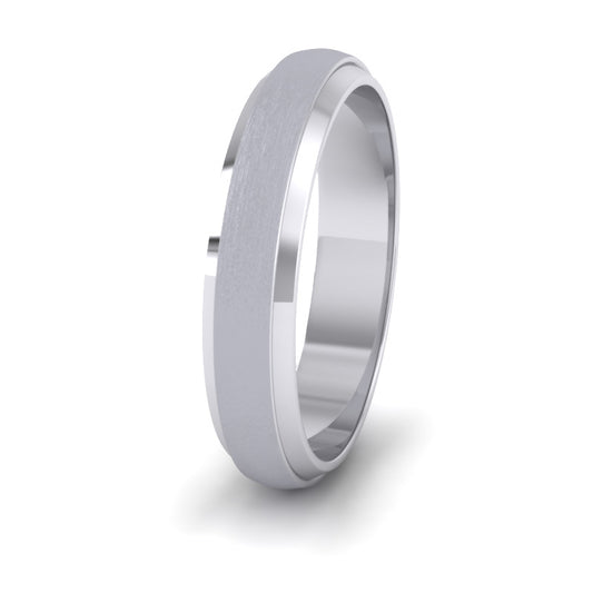 <p>950 Platinum Flat Edge Patterned And Matt Finish Wedding Ring.  4mm Wide </p>