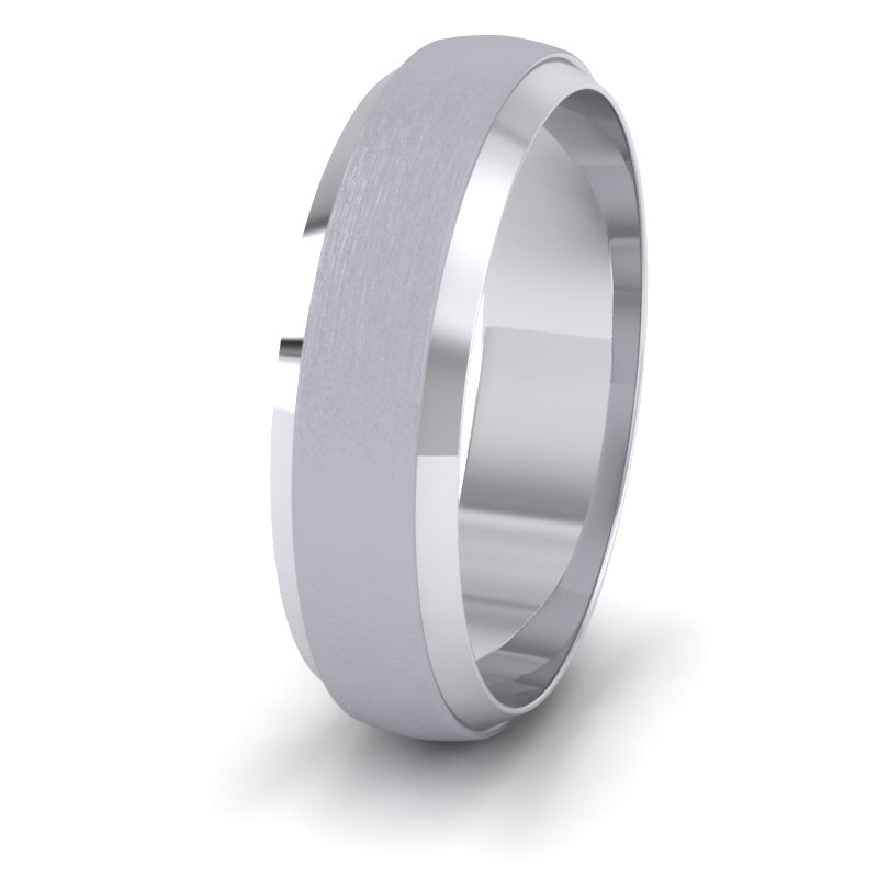 <p>950 Palladium Flat Edge Patterned And Matt Finish Wedding Ring.  6mm Wide </p>