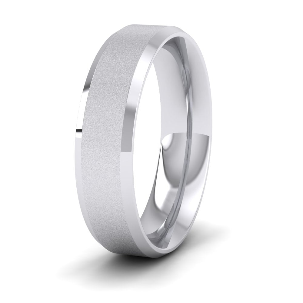 <p>950 Palladium Bevelled Edge And Matt Finish Centre Flat Wedding Ring.  6mm Wide And Court Shaped For Comfortable Fitting</p>