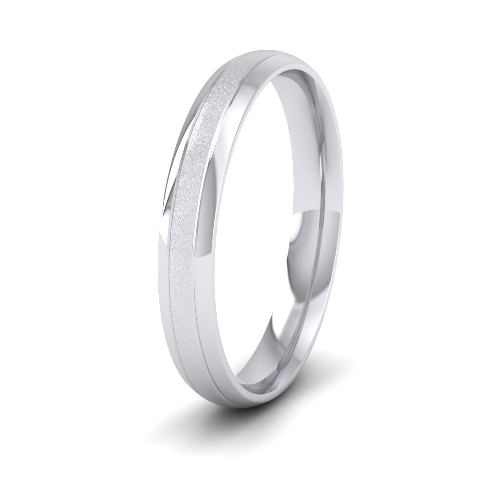 <p>18ct White Gold Line Shiny And Matt Finish Wedding Ring.  3mm Wide And Court Shaped For Comfortable Fitting</p>