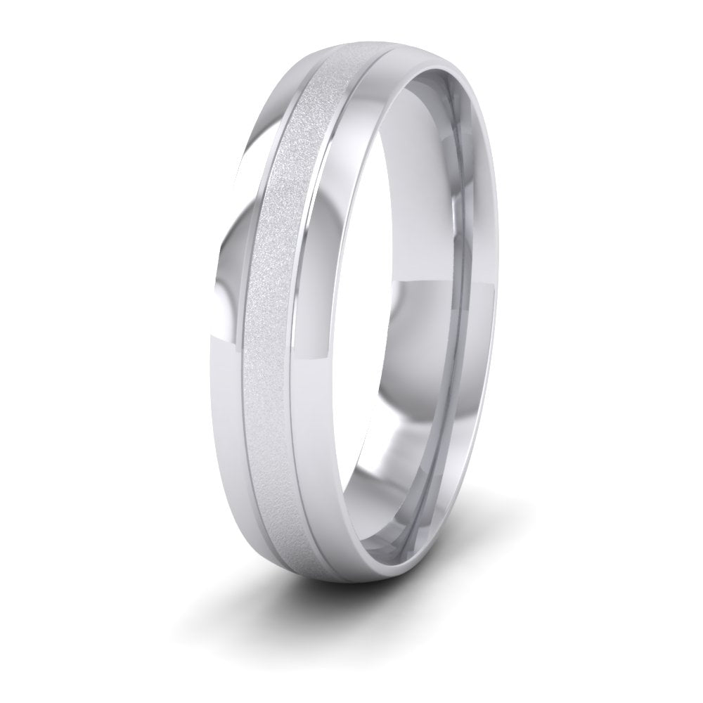 <p>18ct White Gold Line Shiny And Matt Finish Wedding Ring.  5mm Wide And Court Shaped For Comfortable Fitting</p>