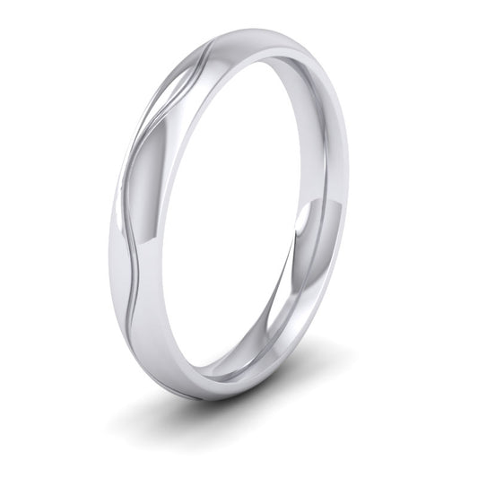 <p>950 Palladium Wave Patterned Wedding Ring.  3mm Wide And Court Shaped For Comfortable Fitting</p>