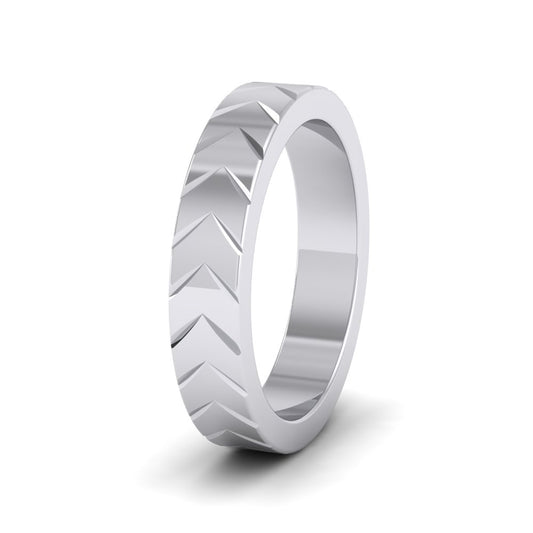 <p>14ct White Gold Chevron Pattern Flat Wedding Ring.  4mm Wide </p>