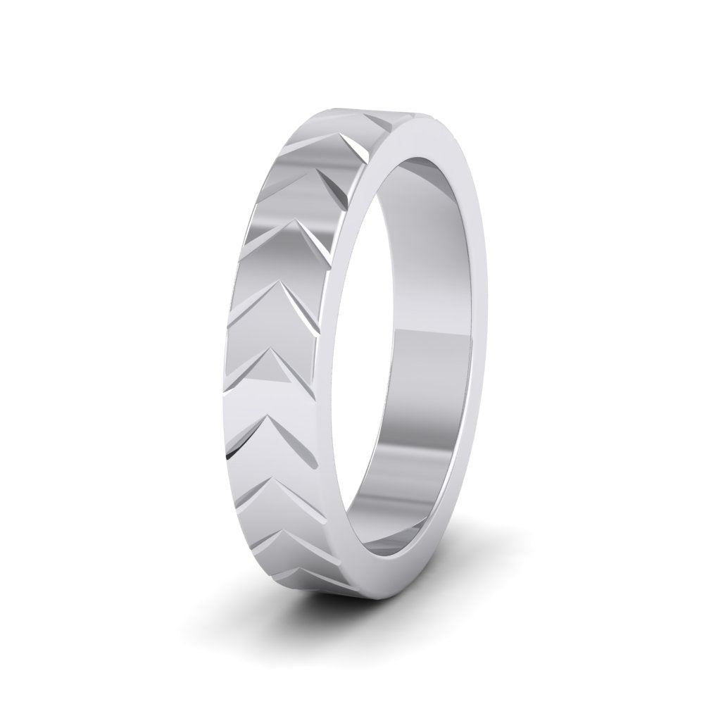 <p>9ct White Gold Chevron Pattern Flat Wedding Ring.  4mm Wide </p>