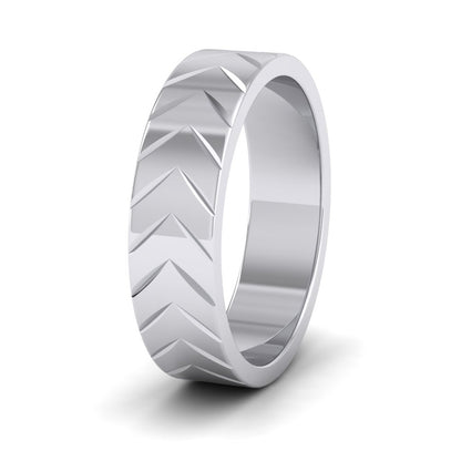 <p>18ct White Gold Chevron Pattern Flat Wedding Ring.  6mm Wide </p>