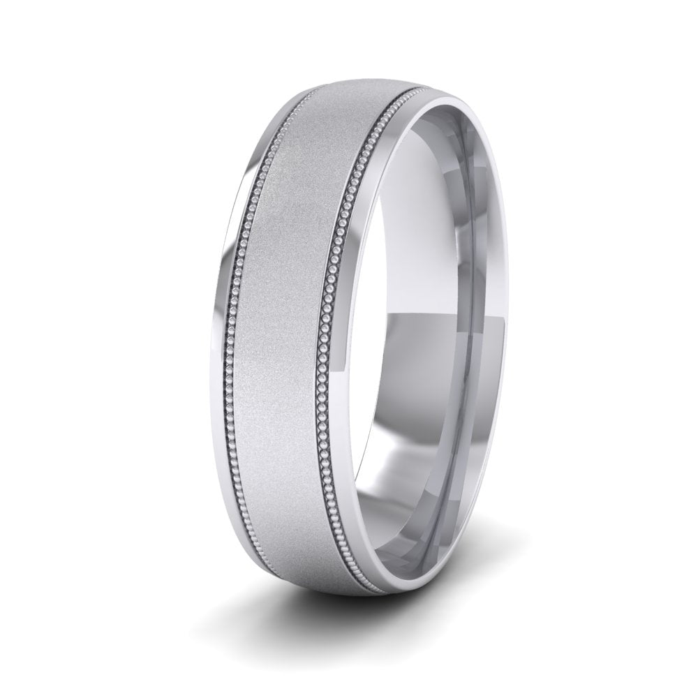 <p>950 Platinum Millgrain And Contrasting Matt And Shiny Finish Wedding Ring.  6mm Wide And Court Shaped For Comfortable Fitting</p>