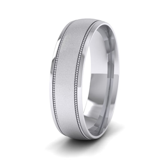<p>9ct White Gold Millgrain And Contrasting Matt And Shiny Finish Wedding Ring.  6mm Wide And Court Shaped For Comfortable Fitting</p>