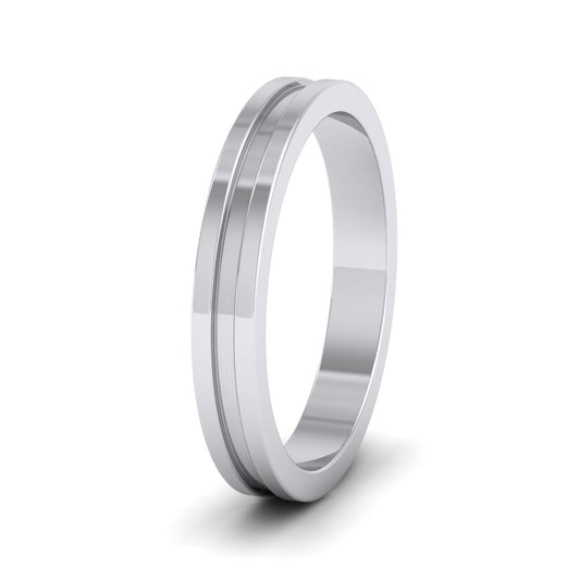 <p>500 Palladium Flat Central Grooved Wedding Ring.  3mm Wide </p>