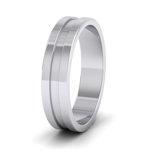 <p>18ct White Gold Flat Central Grooved Wedding Ring.  5mm Wide </p>