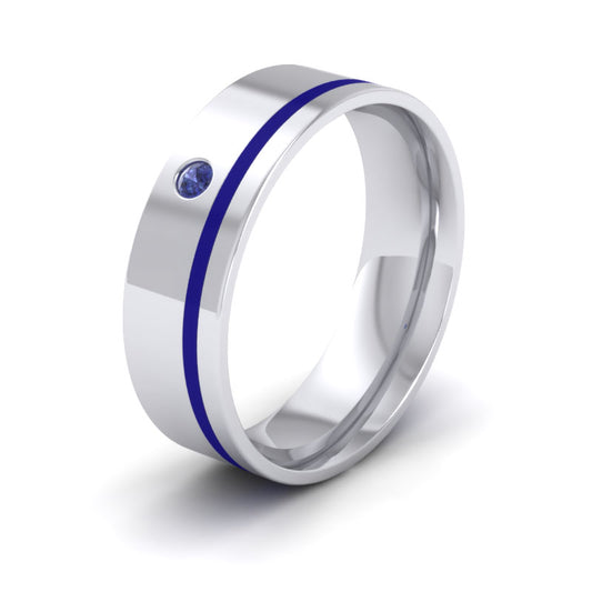<p>Blue sapphire and blue enamelled heavy weight flat Wedding Ring In 9ct white gold.  7mm Wide and court shaped for comfortable fitting</p>