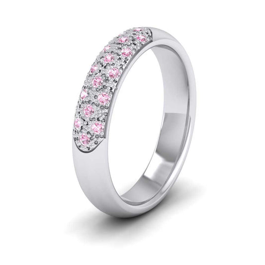 <p>9ct White Gold Pave Set Pink Sapphire Wedding Ring.  4mm Wide And Court Shaped For Comfortable Fitting</p>