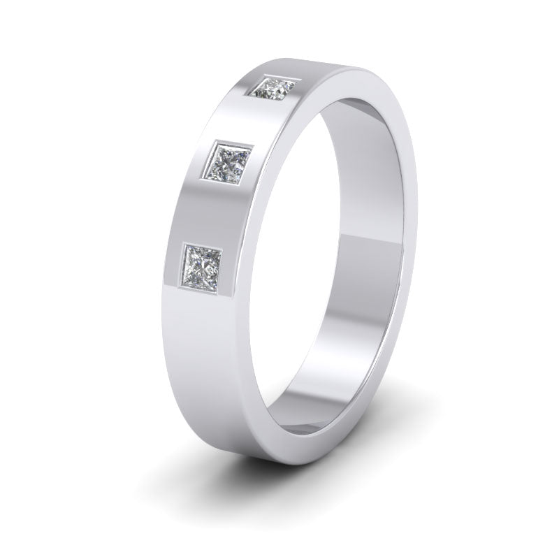 <p>9ct White Gold Three Stone Princess Cut Diamond Set (0.12ct) Flat Wedding Ring.  4mm Wide </p>