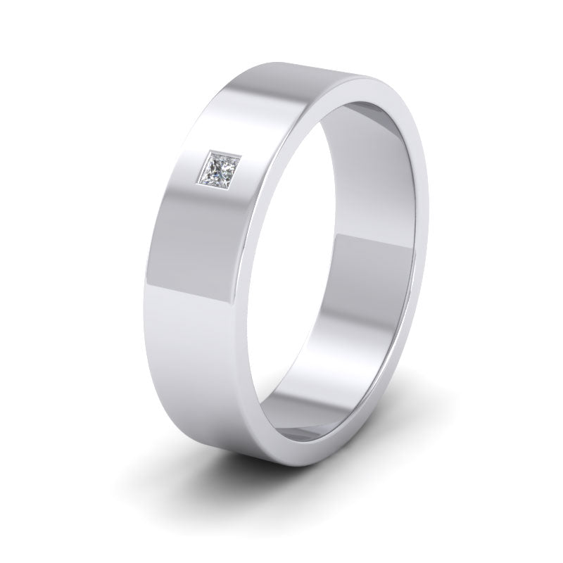 <p>950 Palladium Single Stone Princess Cut Diamond Set (0.04ct) Flat Wedding Ring.  6mm Wide </p>