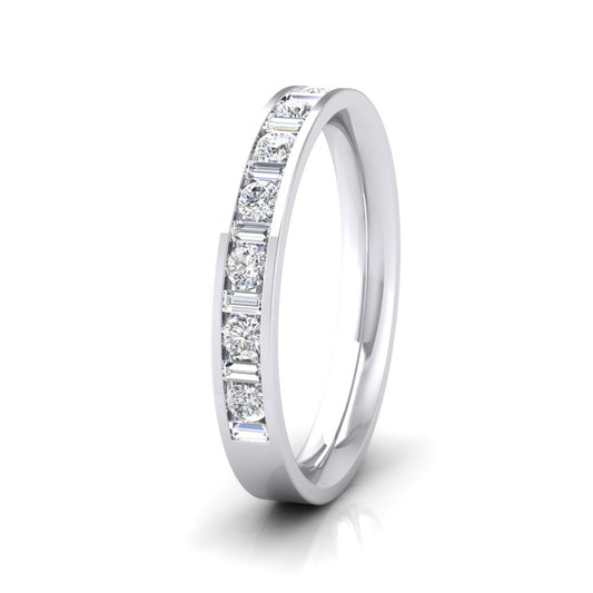 <p>950 Platinum Channel Set Alternate Baguette And Round Diamond Ring (0.5ct). 3mm Wide And Court Shaped For Comfortable Fitting</p>