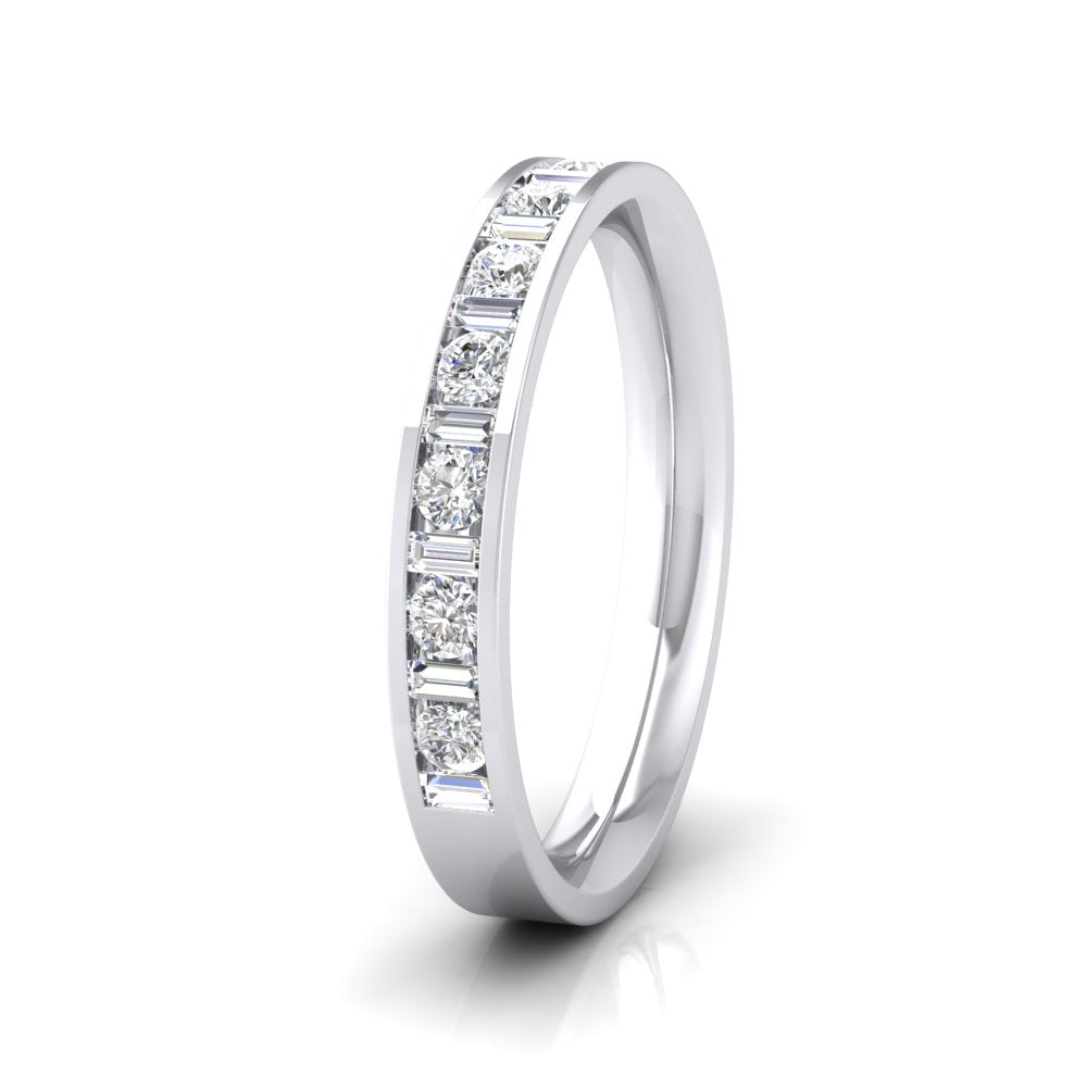 <p>18ct White Gold Channel Set Alternate Baguette And Round Diamond Ring (0.5ct). 3mm Wide And Court Shaped For Comfortable Fitting</p>