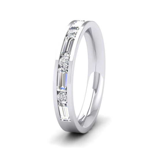 <p>950 Platinum Channel Set Alternate Baguette And Round Diamond Ring (0.75ct). 35mm Wide And Court Shaped For Comfortable Fitting</p>
