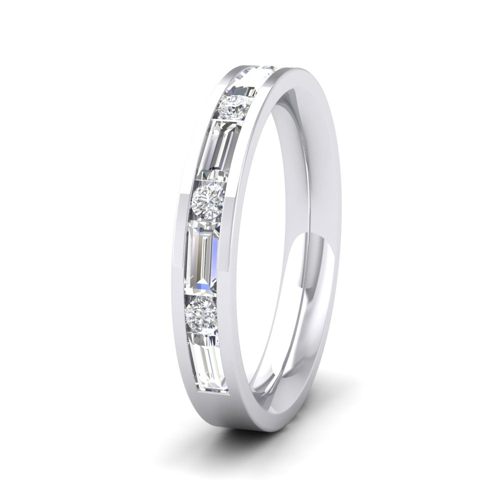 <p>9ct White Gold Channel Set Alternate Baguette And Round Diamond Ring (0.75ct). 35mm Wide And Court Shaped For Comfortable Fitting</p>
