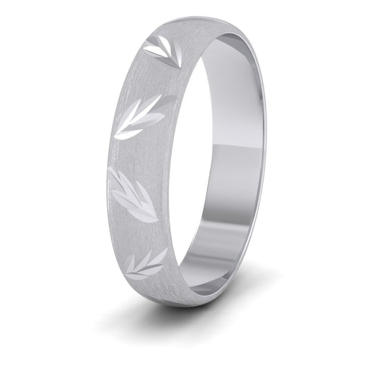 Leaf Cut Pattern 18ct White Gold 4mm Wedding Ring