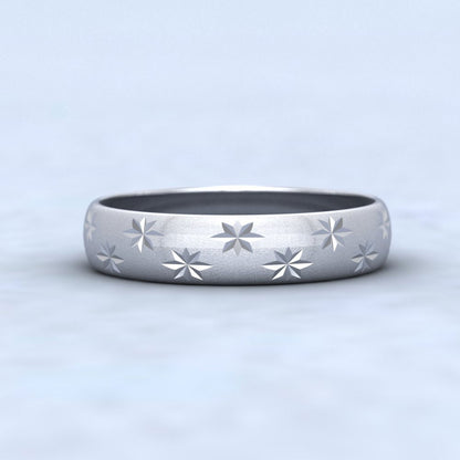 Star Patterned Sterling Silver 4mm Wedding Ring Down View