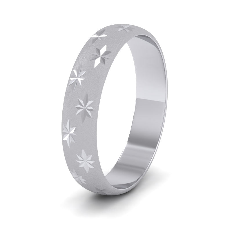 Star Patterned 14ct White Gold 4mm Wedding Ring