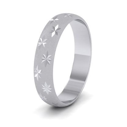 Star Patterned 18ct White Gold 4mm Wedding Ring