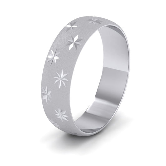 Star Patterned 18ct White Gold 6mm Wedding Ring