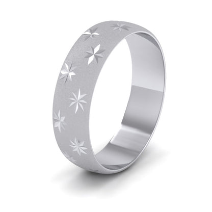 Star Patterned 14ct White Gold 6mm Wedding Ring