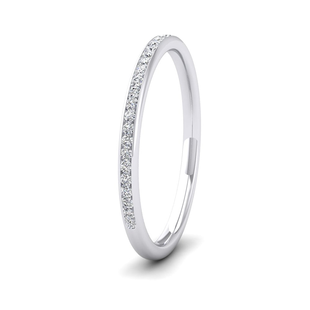 <p>18ct White Gold Half Channel Set 0.13ct Round Brilliant Cut Diamond Wedding Ring.  15mm Wide And Court Shaped For Comfortable Fitting</p>