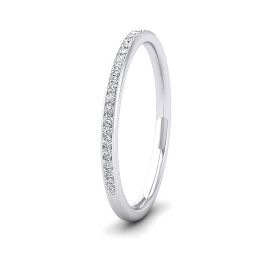 <p>18ct White Gold Half Channel Set 0.13ct Round Brilliant Cut Diamond Wedding Ring.  15mm Wide And Court Shaped For Comfortable Fitting</p>