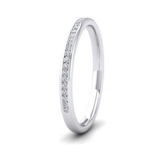 <p>18ct White Gold Half Channel Set 0.13ct Round Brilliant Cut Diamond Wedding Ring.  2mm Wide And Court Shaped For Comfortable Fitting</p>