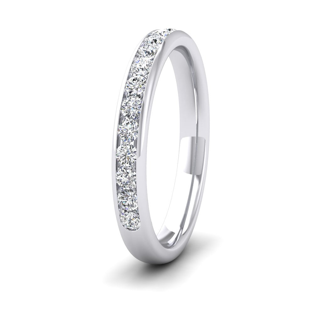 <p>950 Platinum Half Channel Set 0.34ct Round Brilliant Cut Diamond Wedding Ring.  275mm Wide And Court Shaped For Comfortable Fitting</p>