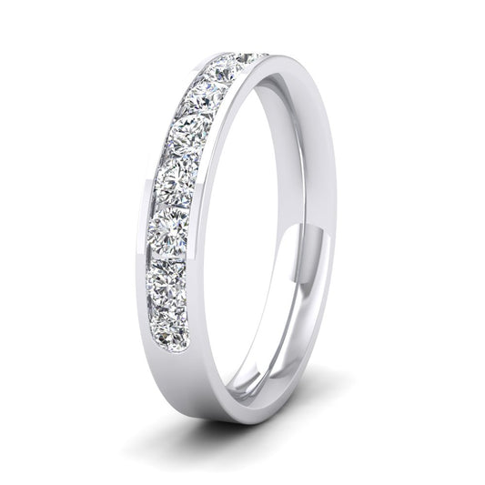 <p>18ct White Gold Half Channel Set 0.75ct Round Brilliant Cut Diamond Wedding Ring.  35mm Wide And Court Shaped For Comfortable Fitting</p>