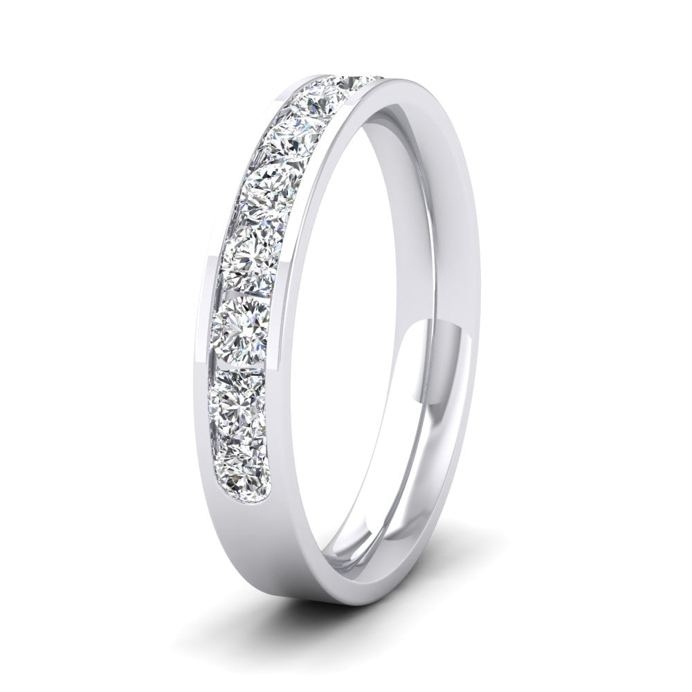 <p>9ct White Gold Half Channel Set 0.75ct Round Brilliant Cut Diamond Wedding Ring.  35mm Wide And Court Shaped For Comfortable Fitting</p>