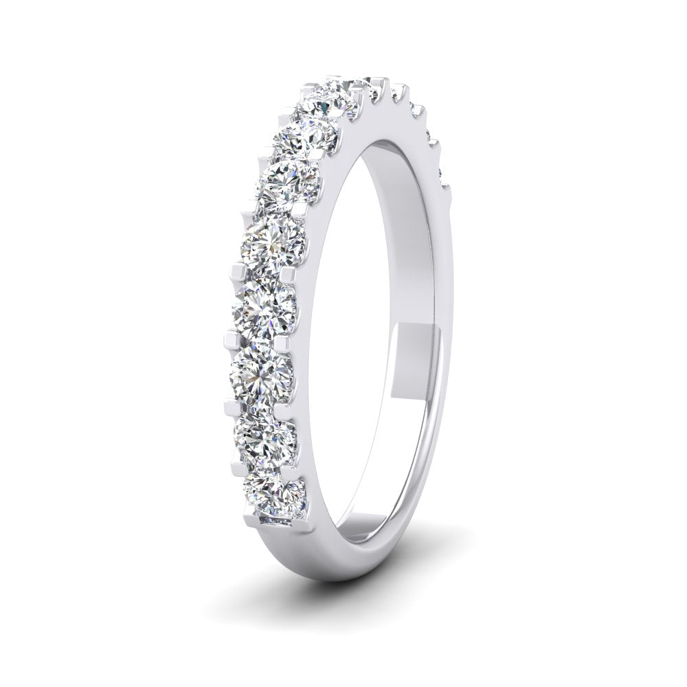 <p>950 Platinum Round Claw 0.75ct Half Diamond Set Wedding Ring.  3mm Wide And Court Shaped For Comfortable Fitting</p>