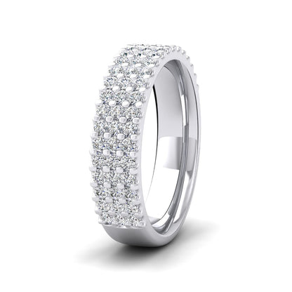 <p>950 Platinum Three Row Round Claw 0.75ct Half Diamond Set Wedding Ring.  5mm Wide And Court Shaped For Comfortable Fitting</p>